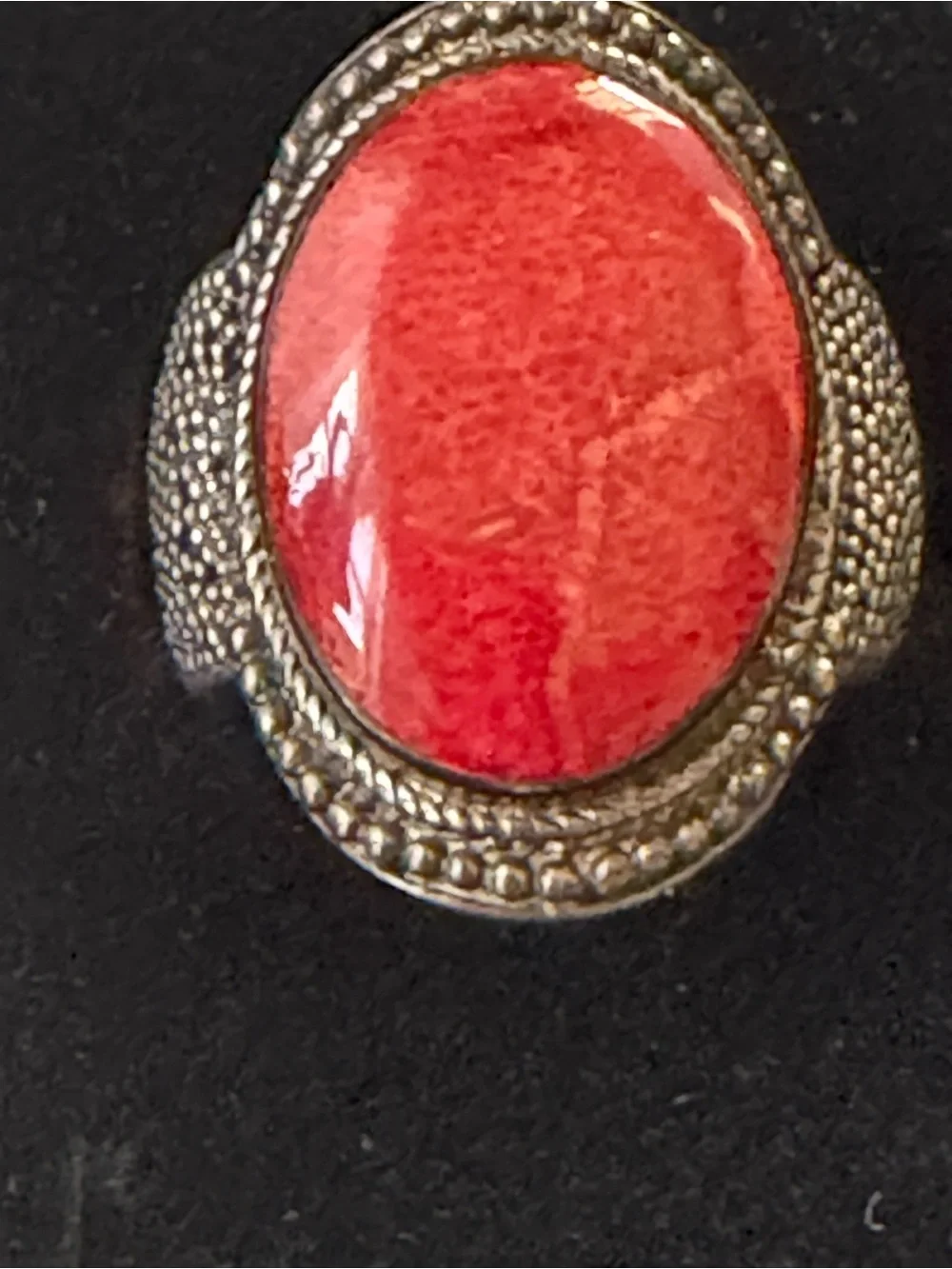 Sterling-Style Unisex Statement Ring with Red Stone and Green Inlay